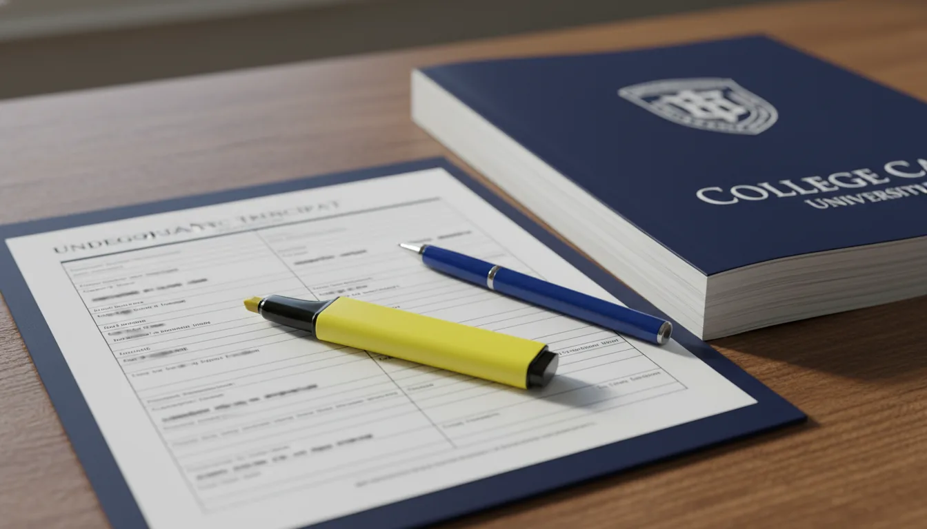 AP textbooks and undergraduate transcripts on a desk