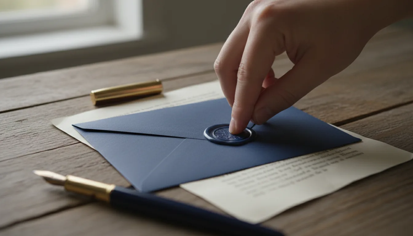 Hand writing a letter of recommendation on a desk