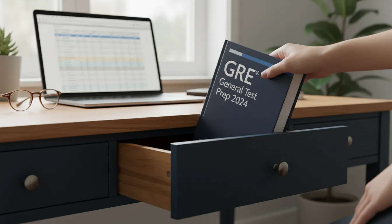 Desk with laptop, books, and a printed list of PA programs