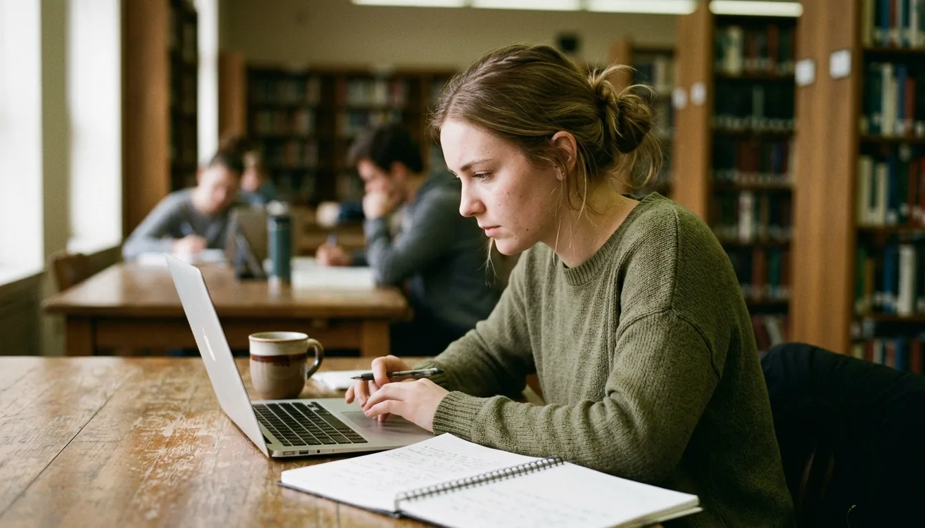 A laptop showing a draft supplemental essay with handwritten edits in the margin
